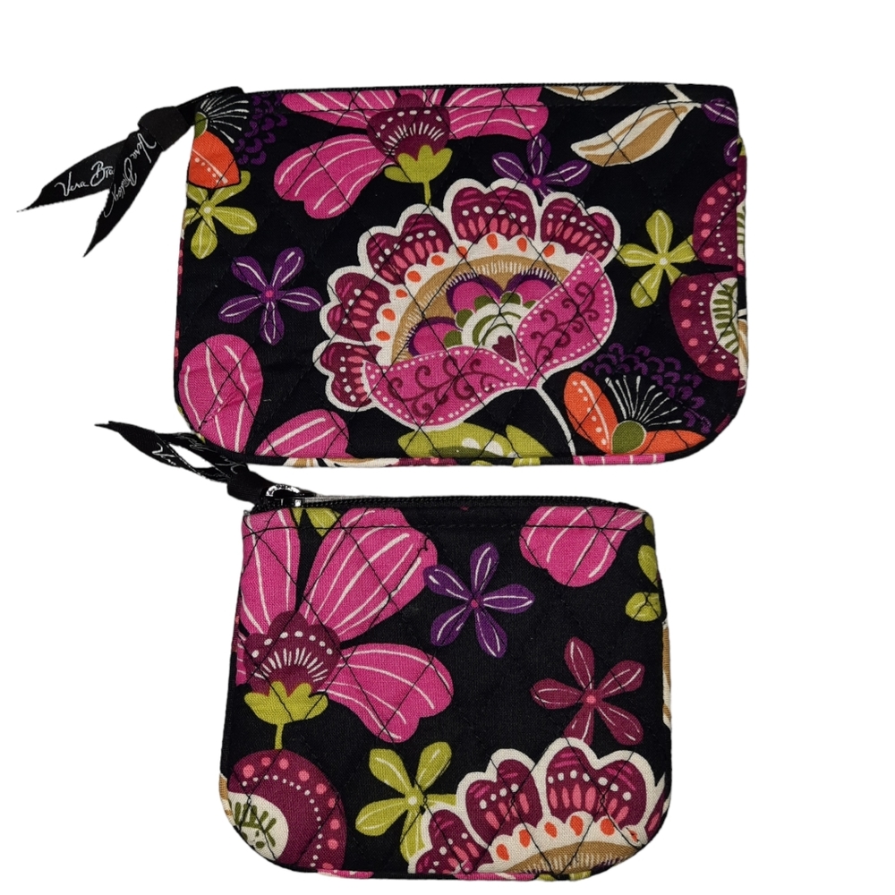 Vera Bradley 2PC Vibrant Floral Quilted Zipper Pouches - Picture 2 of 9